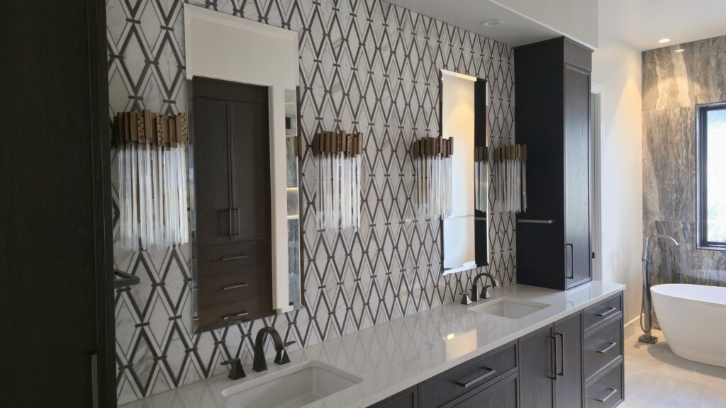 Custom cut mirror installed in modern interior